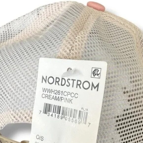 NWT Worn / West Cherry Embroidered Trucker Hat Cream & Pastel Pink - Picture 4 of 4